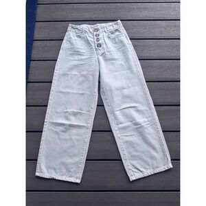Zara High Waisted Wide Leg Jeans Off White Button Fly Denim Pants Womens Size 4